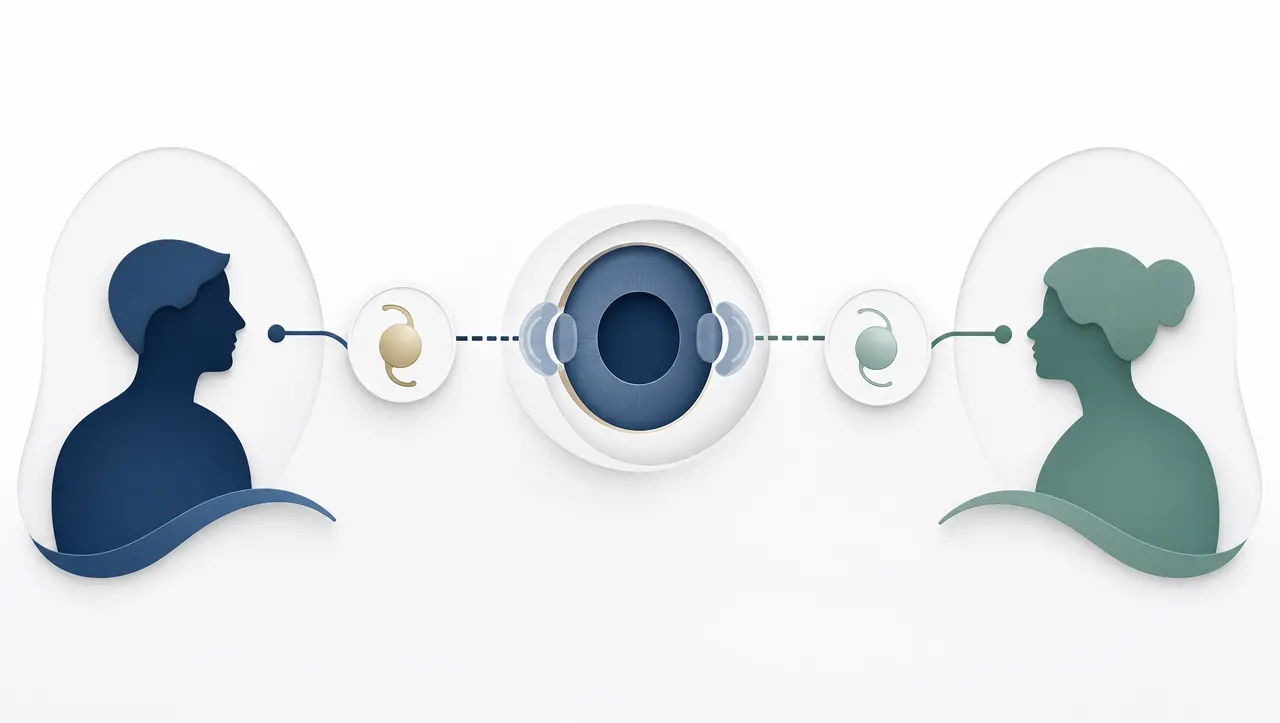 Ilustração sobre escolha individual da lente intraocular e rotina visual